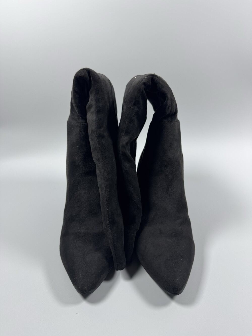 Coutgo Wide Calf Knee High Boots Black Suede Pointed Toe Heels Womens 8